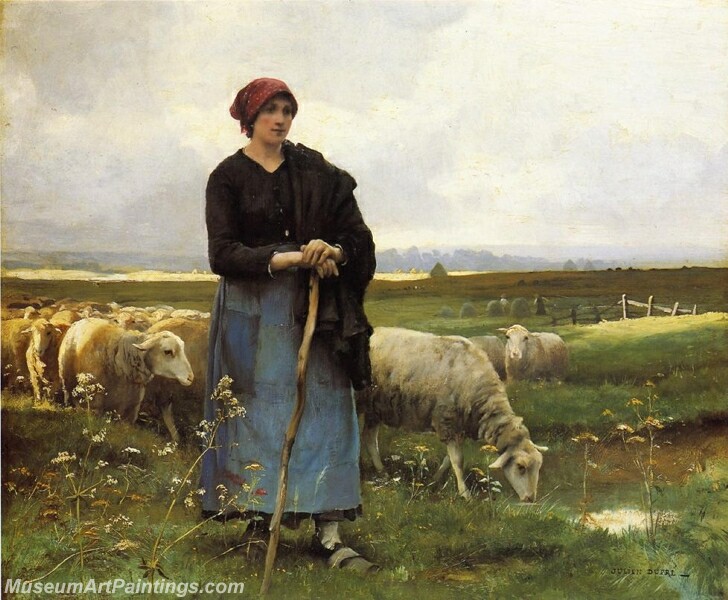 A Shepherdess with her Flock Painting