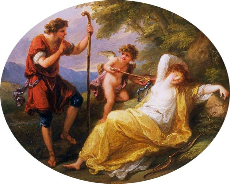 A Sleeping Nymph Watched by a Shepherd Painting