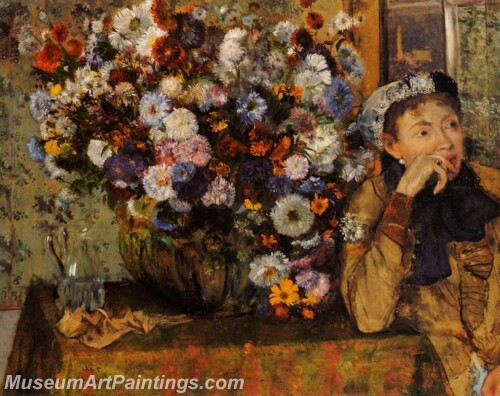 A Woman Seated beside a Vase of Flowers Painting