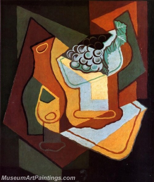 Abstract Painting Bottle Wine Glass and Fruit Bowl