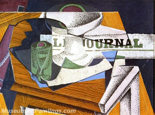Abstract Painting Fruit Bowl Book and Newspaper