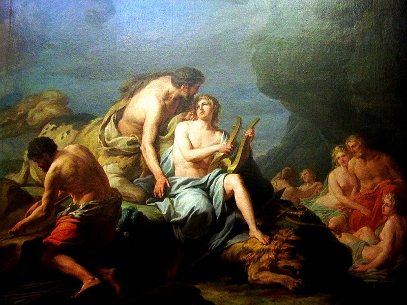 Achille instruit à la musique par le centaure Chiron
