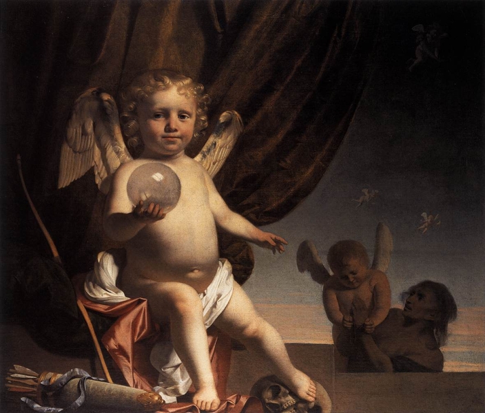 Amor Holding a Glass Orb by Caesar van Everdingen