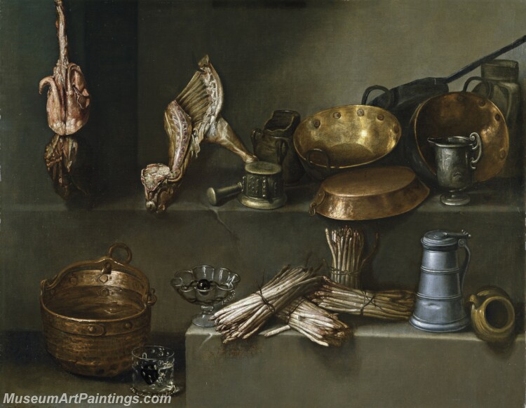 Arias Ignacio Bodegon con recipientes de cocina y esparragos Painting