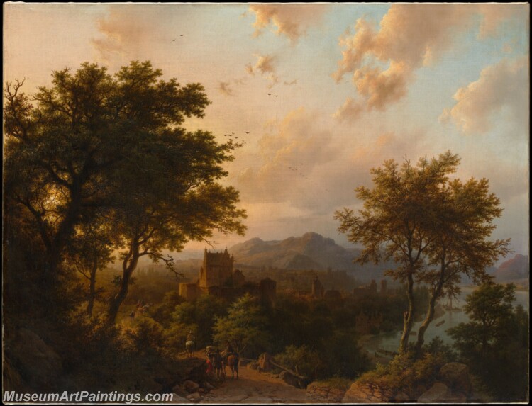 Barend Cornelis Koekkoek Sunset on the Rhine Painting