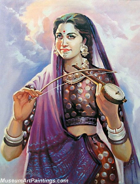 Beautiful Indian Girl Paintings Lady Playing Ektara