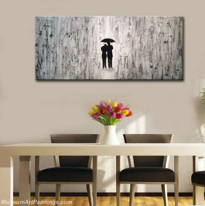 Black and White Abstract Paintings Modern Lovers with Umbrella for Living Room