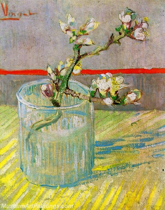 Blossoming Almond Branch in a Glass Painting