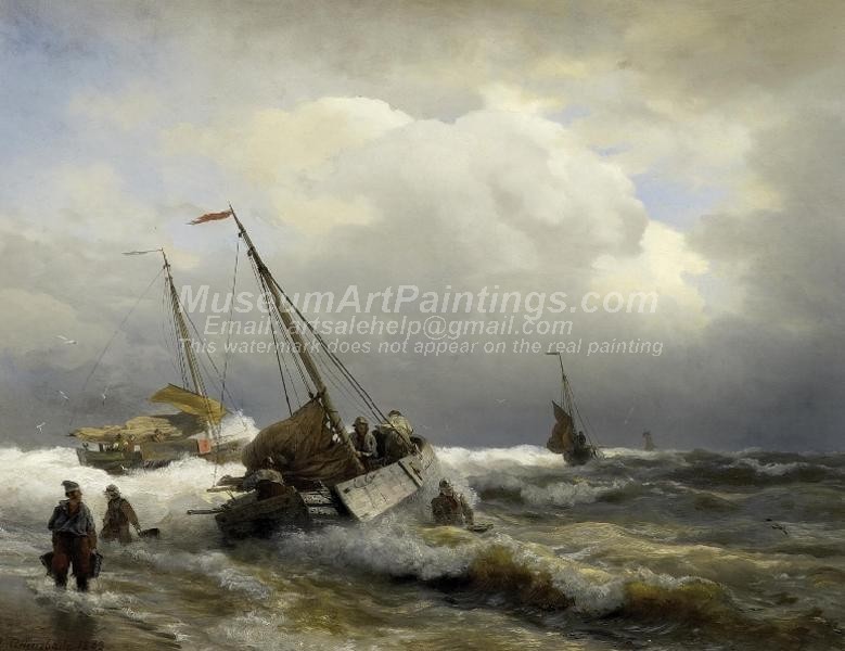 Boat Oil Paitings Inshore Fishermen in Rough Sea