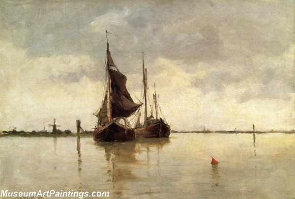 Boat Painting Harbor Scene Dordrecht