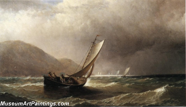 Boat Paintings Breezy Day of Boston Light