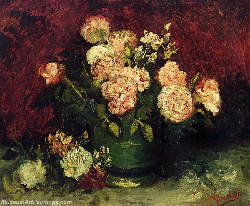 Bowl with Peonies and Roses Painting