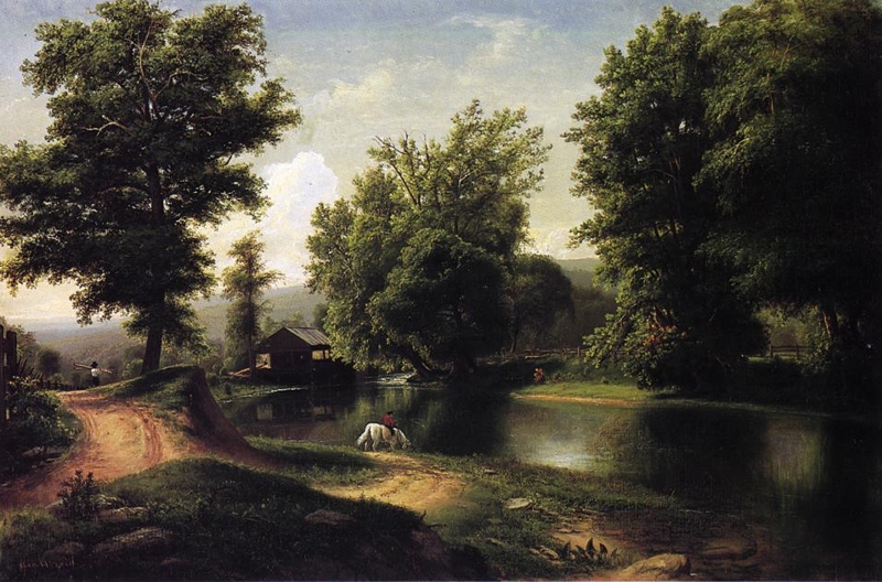 Boy on a White Horse at Edge of Pond by George Hetzel