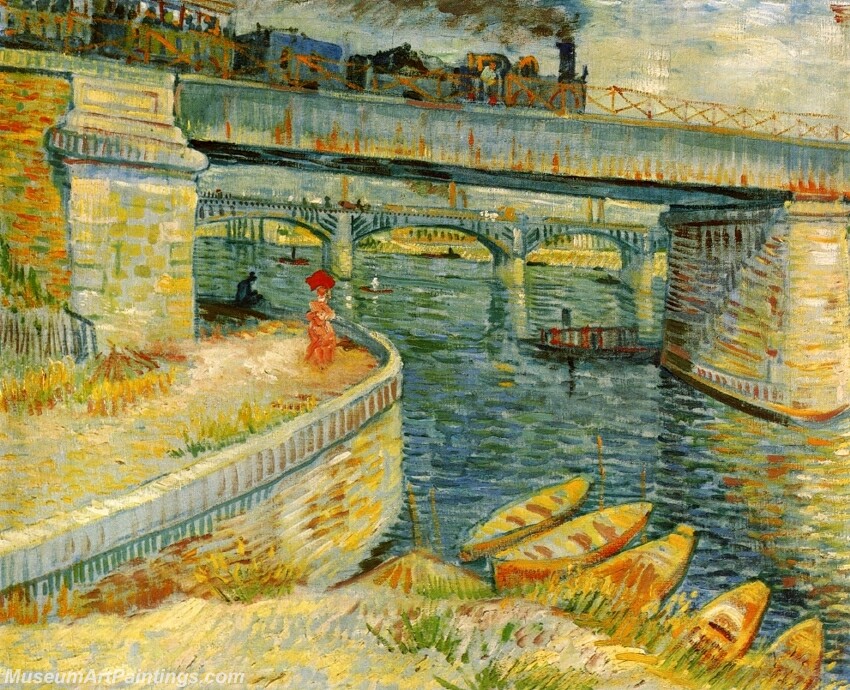 Bridges across the Seine at Asnieres Painting
