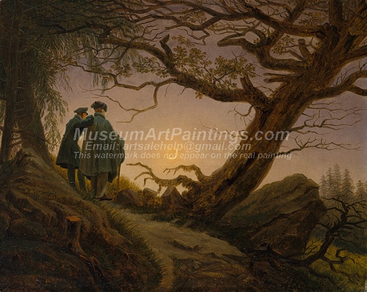 Caspar David Friedrich Painting Two Men Contemplating the Moon