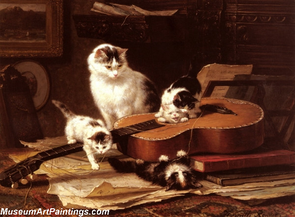 Cat Portrait Painting Playing with the Guitar