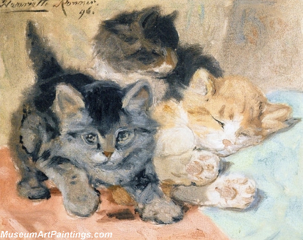 Cat Portrait Painting Three Kittens