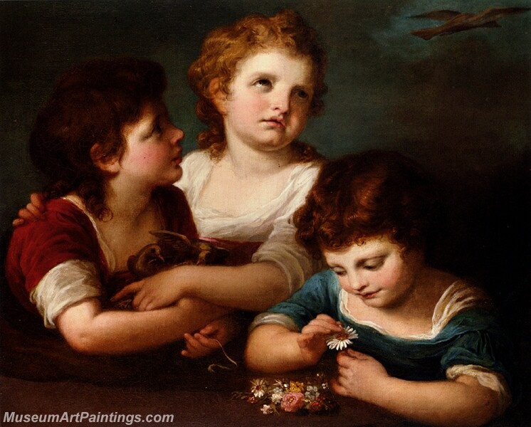 Children with a birds nest and flowers Painting
