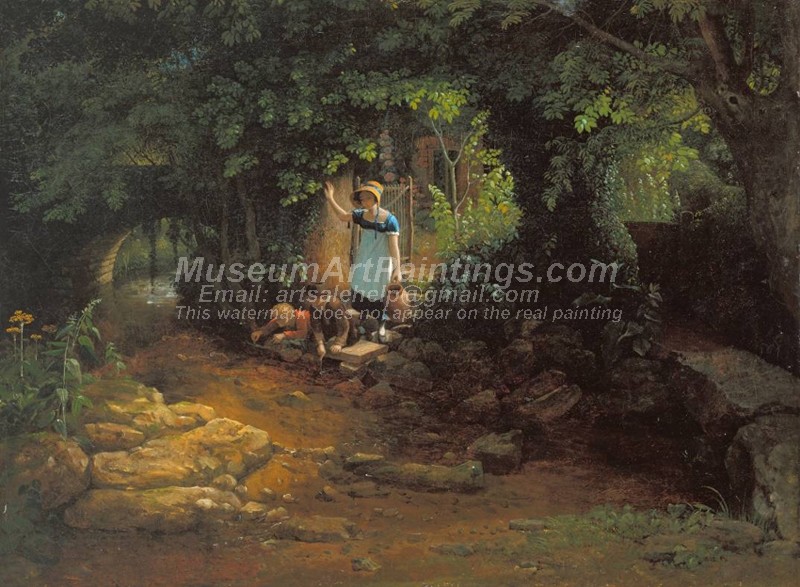 Childrens Paintings Children by a Brook