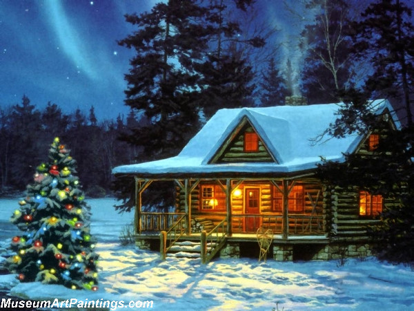 Christmas Oil Paintings Christmas Cabin