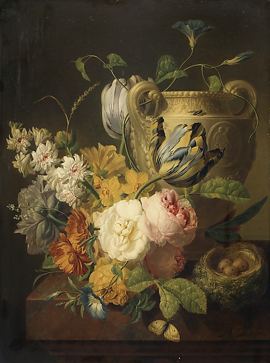 Classical Flower Oil paintings Flowers by a Stone Vase