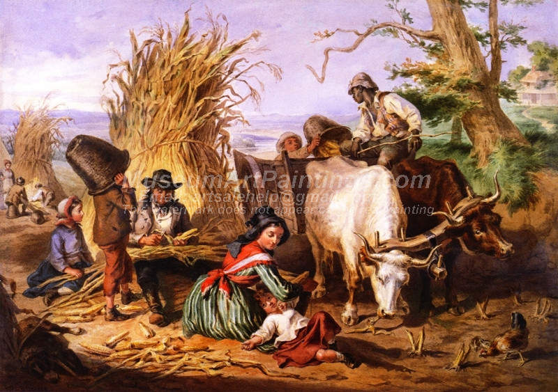 Countryside Paintings Gathering Corn in Virginia