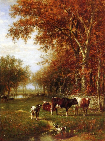 Cows before a Watering Hole by James McDougal Hart