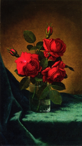 Crimson Roses in a Glass by Martin Johnson Heade