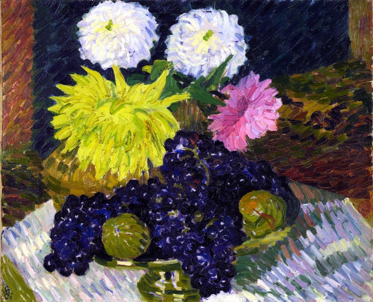 Dahlias and Grapes by Giovanni Giacometti