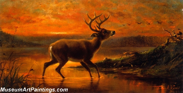 Deer Landscape Painting Ten Point Buck in Evening Twilight