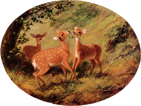 Deer Landscape Paintings Three Fawns
