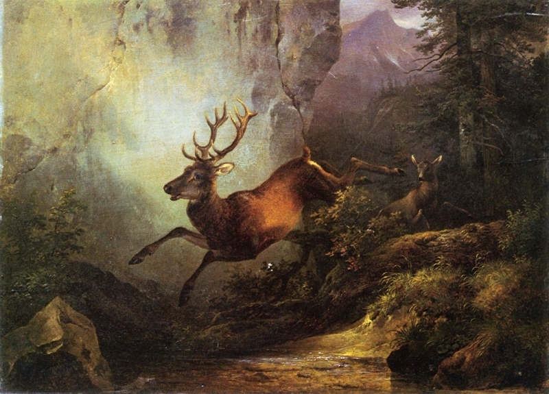 Deer Running through a Forest by Friedrich Gauermann