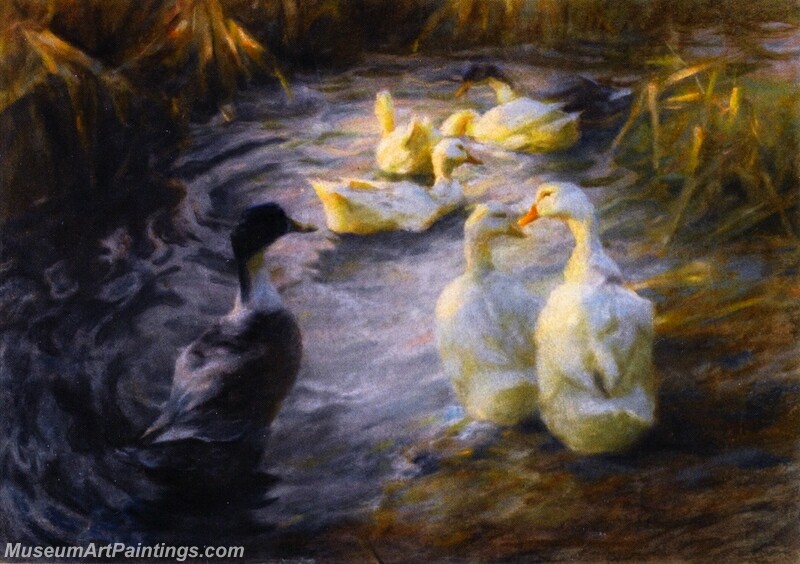 Ducks among the Reeds in a Pond Painting