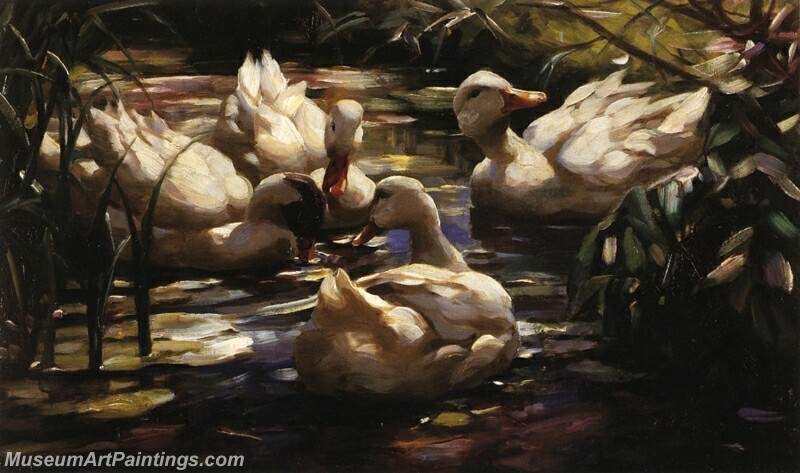 Ducks in a Forest Pond Painting