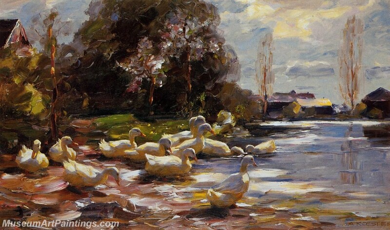 Ducks on a Riverbank on a Sunny Afternoon Painting