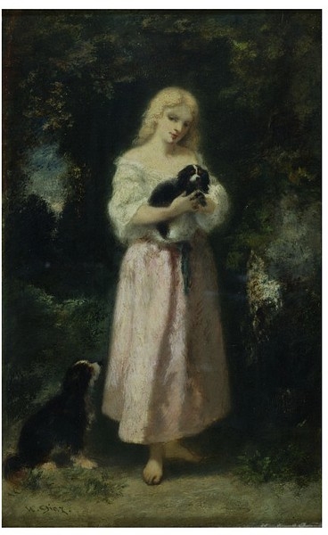 Famous Countryside Paintings Girl with dogs
