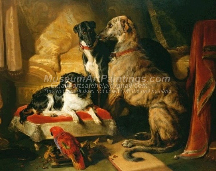 Famous Dog Paintings Hector Nero and Dash with the parrot Lory