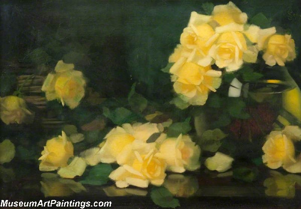 Famous Flower Paintings Green and Yellow Roses