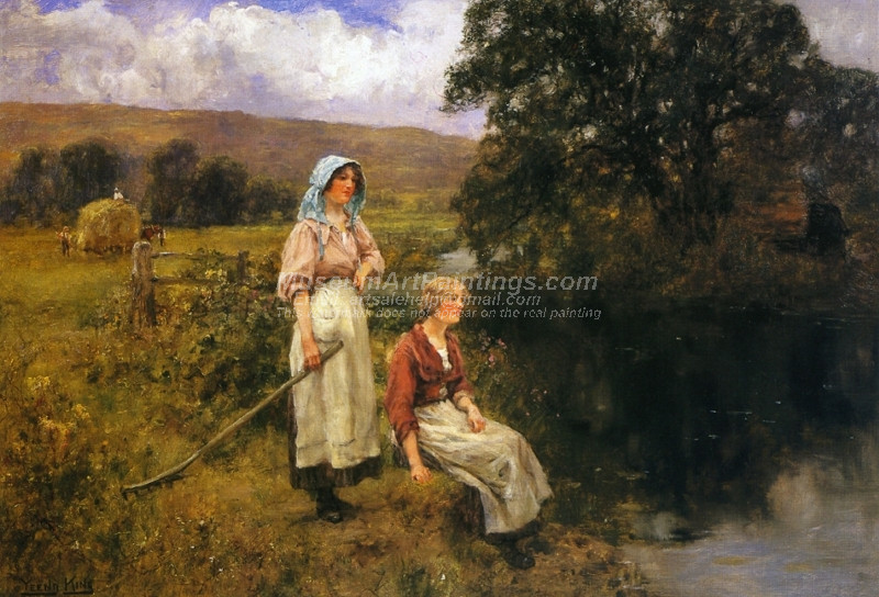 Farm Girls by a Stream by Henry John Yeend King