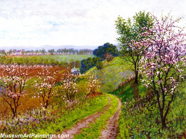 Flower Garden Paintings Road with Blossoming Trees