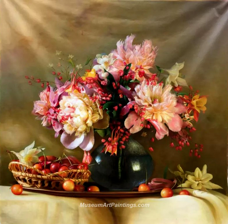 Flower Oil Painting Peonies and Cherries