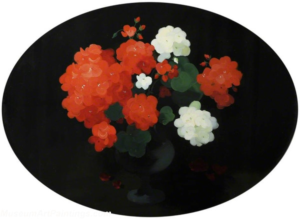 Flower Oil Painting Red and White Geraniums