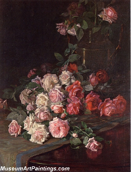 Flower Paintings Roses and Mahogany