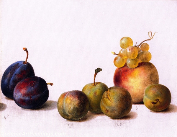 Fruit Paintings Still Life Plums Peach and Grapes
