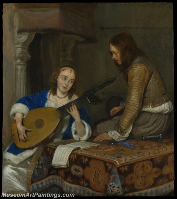 Gerard ter Borch A Woman Playing the Theorbo Lute and a Cavalier Painting