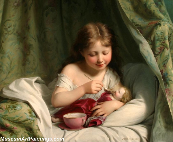 Girl Feeding Her Doll Painting