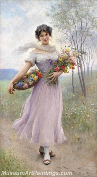 Girl in a Lilac Coloured Dress with Bouquet of Flowers Painting