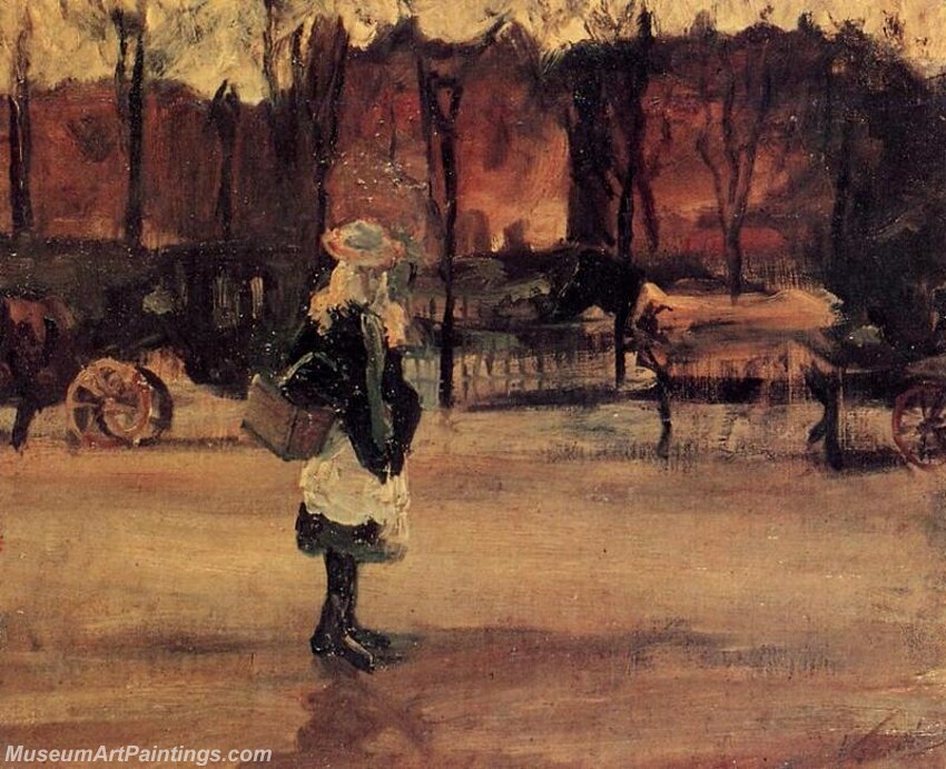 Girl in the Street Two Coaches in the Background (A Coach Stand) Painting