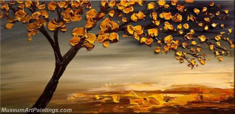 Golden Flower Tree Painting Modern Abstract Art for Sale GT016