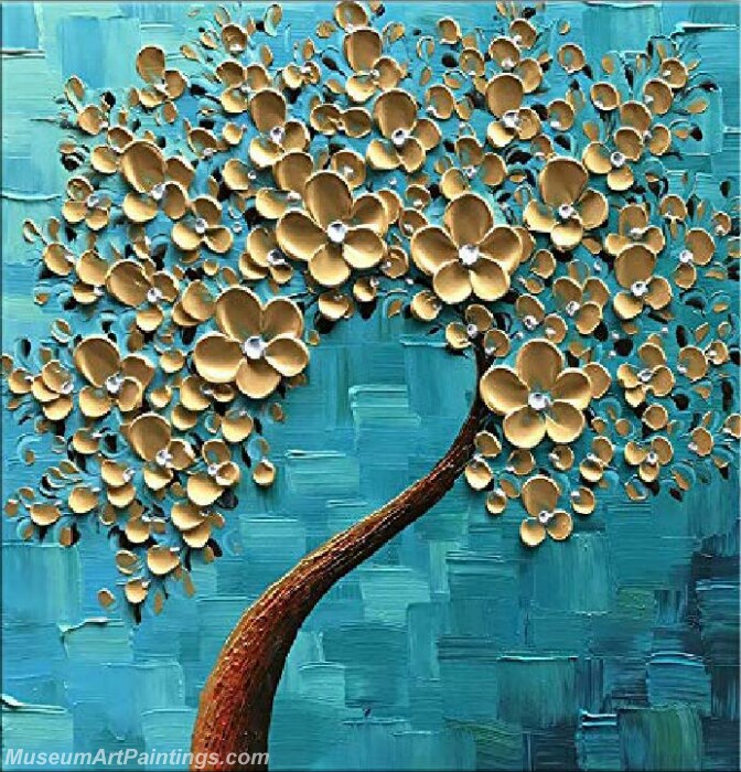 Golden Flower Tree Painting Modern Abstract Art for Sale GT020